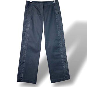 ISDA & Co. Dress Pants Womens Sz 2 Charcoal Embroidered Wide Leg Crop Trousers